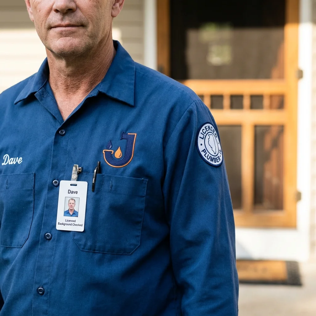 Licensed plumber showing ID badge in Charlotte, MI