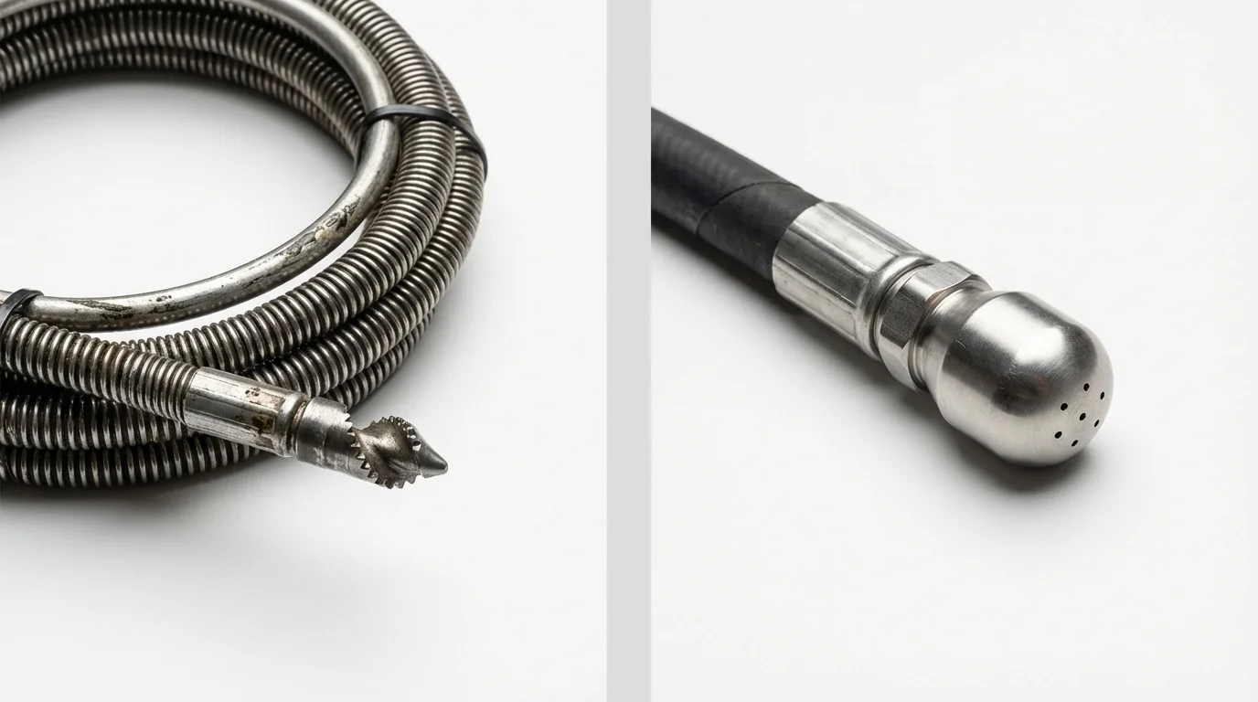 Drain snake cable and hydro jetting nozzle used for drain cleaning in Charlotte, MI