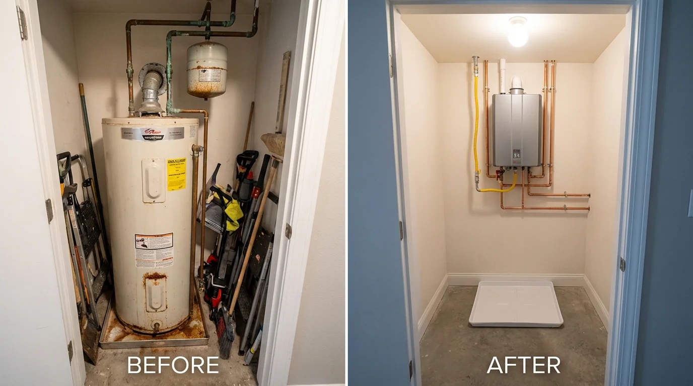 Tank water heater versus wall-mounted tankless unit comparison for Charlotte, MI homeowners