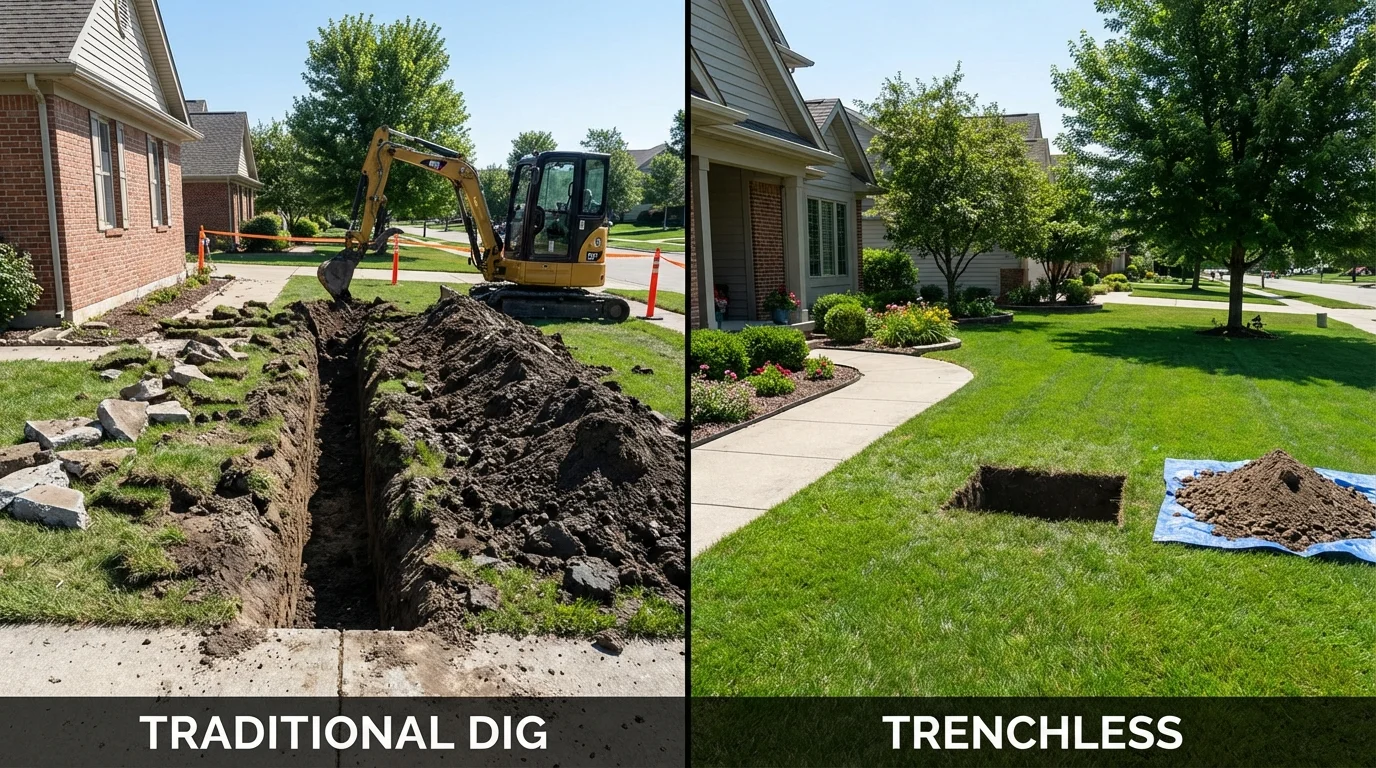 Trenchless sewer repair with minimal yard damage versus traditional excavation in Charlotte, MI